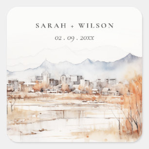 Pegatina Cuadrada Boda de acuarela Utah de Salt Lake City