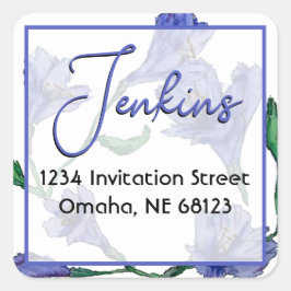 Pegatina Cuadrada Boda de acuarela violeta azul floral