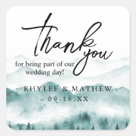 Pegatina Cuadrada Boda de agradecimiento de montaña rústica