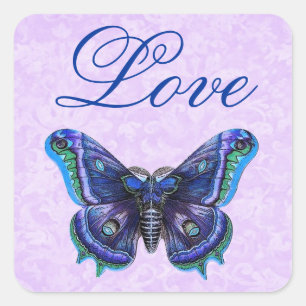 Pegatina Cuadrada Boda de amor de mariposa morada