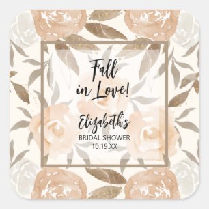 Pegatina Cuadrada Boda de Amor Floral Rústico de Otoño