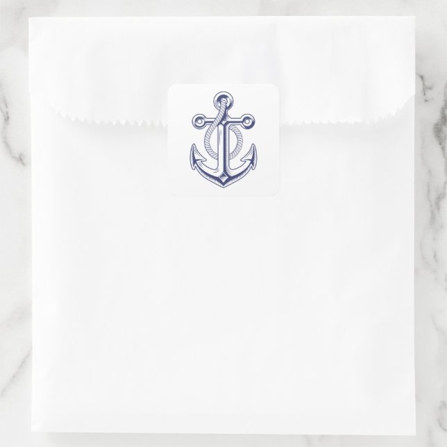 Pegatina Cuadrada Boda de Ancla Oceánica de la Marina Azul (Bolso)