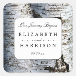 Pegatina Cuadrada Boda de árbol de birch rústico del país