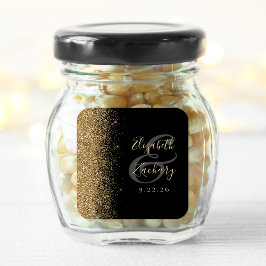 Pegatina Cuadrada Boda de Arista Brillante Dorada Negra Moderna