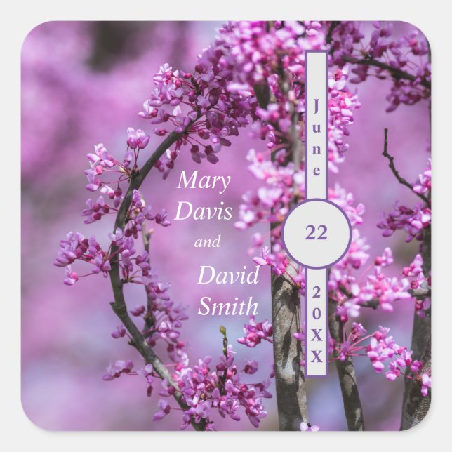 Pegatina Cuadrada Boda de arte Avondale Redbud (Anverso)