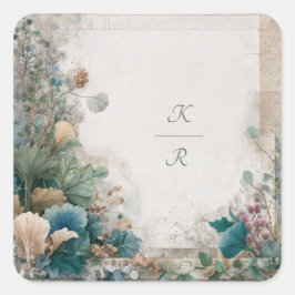 Pegatina Cuadrada Boda de arte popular de la vegetación rústica