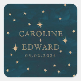 Pegatina Cuadrada Boda de astronomía lunar de la Marina Mystical Gol