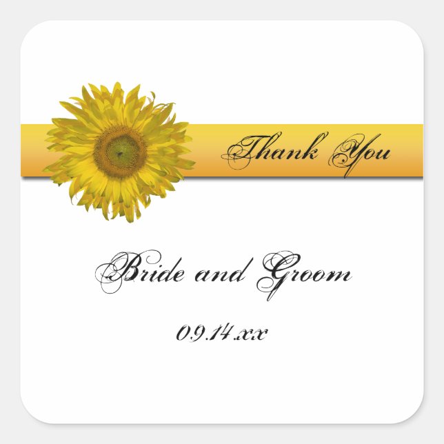 Pegatina Cuadrada Boda De Banda De Giro Gracias Por Favorecer Etique (Anverso)