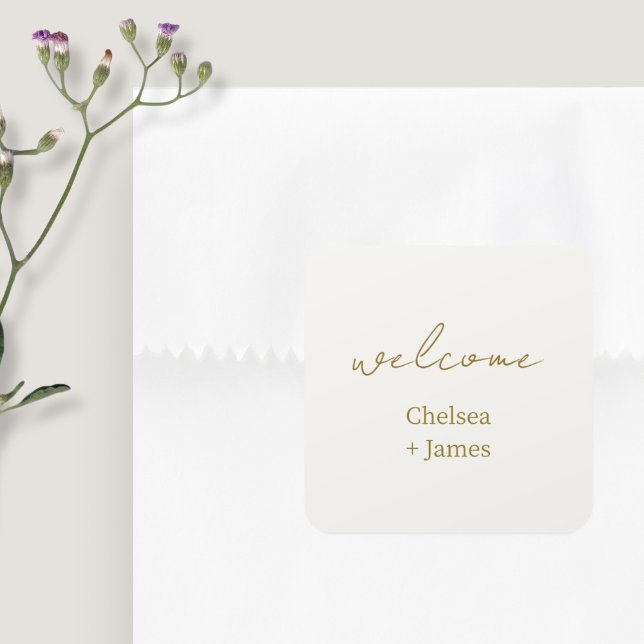 Pegatina Cuadrada Boda de bienvenida de script sencillo de moda (Subido por el creador)