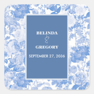 Pegatina Cuadrada Boda de Blue Watercolor Botanals Florals