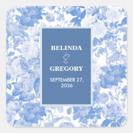Pegatina Cuadrada Boda de Blue Watercolor Botanals Florals