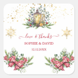 Pegatina Cuadrada Boda de bolas de Navidades de piñón de vacaciones