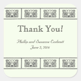 Pegatina Cuadrada Boda de borde de flores Art Deco Gracias
