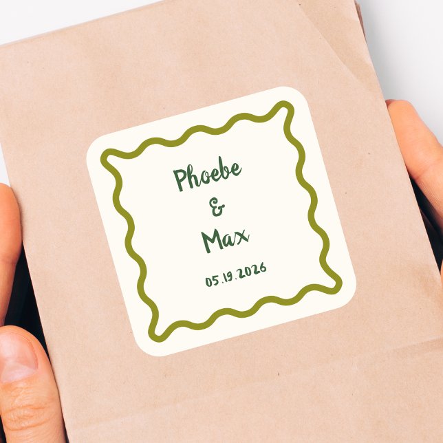 Pegatina Cuadrada Boda de borde de onda sinusal manuscrita y negrita (Subido por el creador)