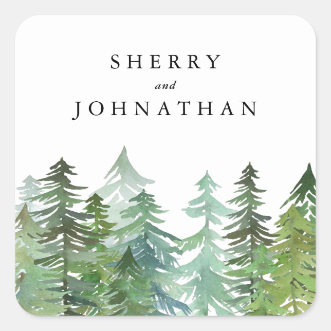 Pegatina Cuadrada Boda de bosque de acuarela (Anverso)