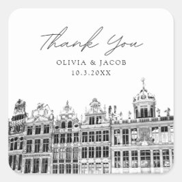 Pegatina Cuadrada Boda de Bruselas: Favor de los blancos y negros Gr