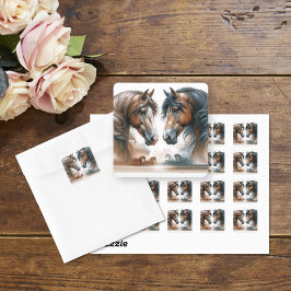 Pegatina Cuadrada Boda de Caballos Marrones Naturales