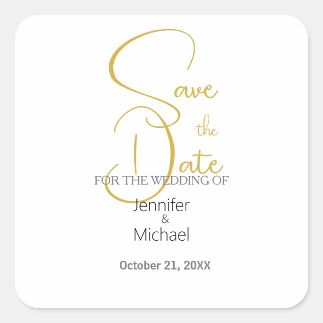 Pegatina Cuadrada Boda de caligrafía Minimalista moderna (Anverso)
