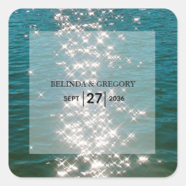 Pegatina Cuadrada Boda de canallas de agua marina