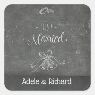Pegatina Cuadrada Boda de Chalkboard recién casado personalizado