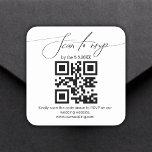 Pegatina Cuadrada boda de código rsvp qr de escritura manual elegant<br><div class="desc">moderno minimalista escritura a mano rsvp qr boda de código pegatina</div>