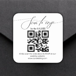 Pegatina Cuadrada boda de código rsvp qr de escritura manual elegant