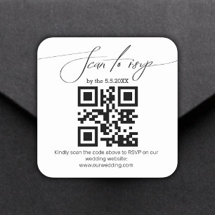Pegatina Cuadrada boda de código rsvp qr de escritura manual elegant