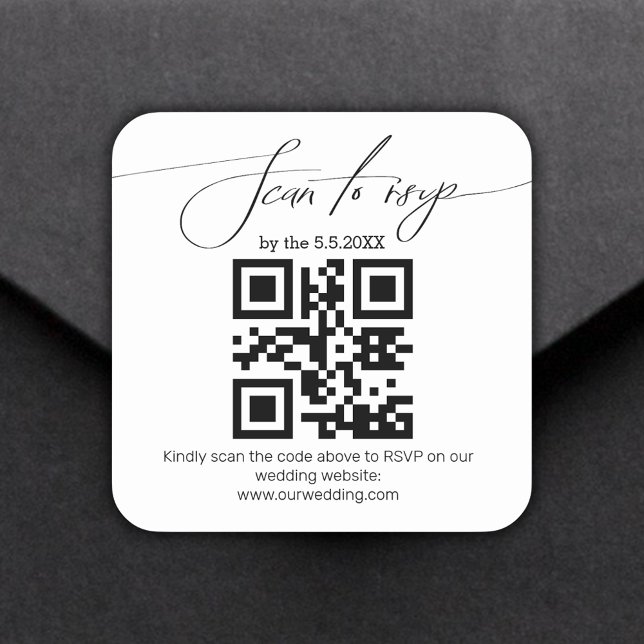 Pegatina Cuadrada boda de código rsvp qr de escritura manual elegant (Subido por el creador)