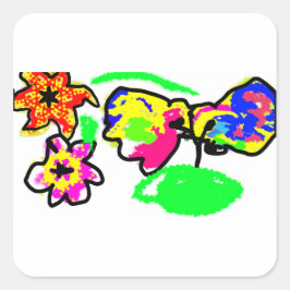 Pegatina Cuadrada Boda de colibríes 