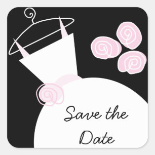 Pegatina Cuadrada Boda de color rosa rosa "Save the Date" cuadrado n