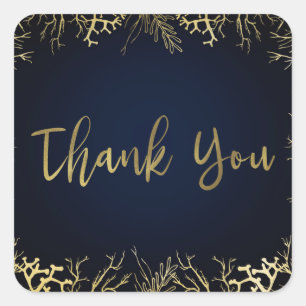 Pegatina Cuadrada Boda de Coral Elegante con Dorado y Azul Marino Os