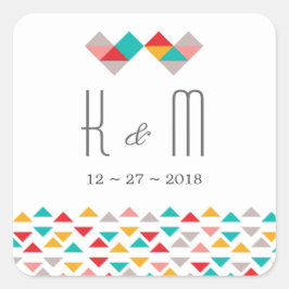 Pegatina Cuadrada Boda de corazones de triángulo geométrico colorido