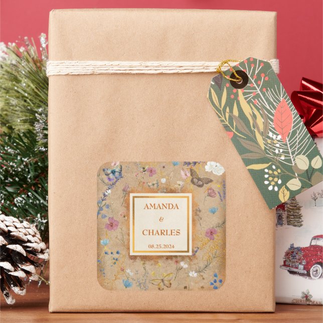 Pegatina Cuadrada Boda de cosecha de mariposa en el jardín (Vacaciones)