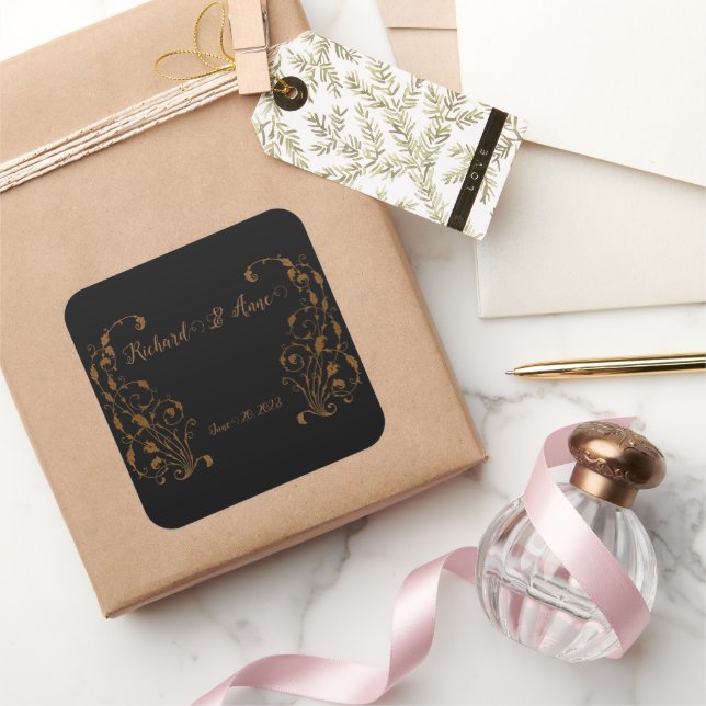 Pegatina Cuadrada Boda de cosecha Romántica Steampunk Fairytale (Regalar)
