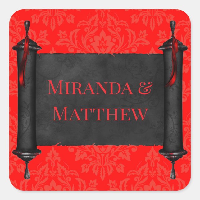 Pegatina Cuadrada Boda de Damasco Negro Rojo de Desplazamiento Japon (Anverso)