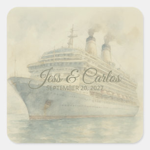 Pegatina Cuadrada Boda de destino de crucero de lujo personalizada