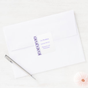 Pegatina Cuadrada Boda de diseño cardíaco de glicinia morada