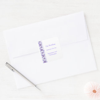 Pegatina Cuadrada Boda de diseño cardíaco de glicinia morada