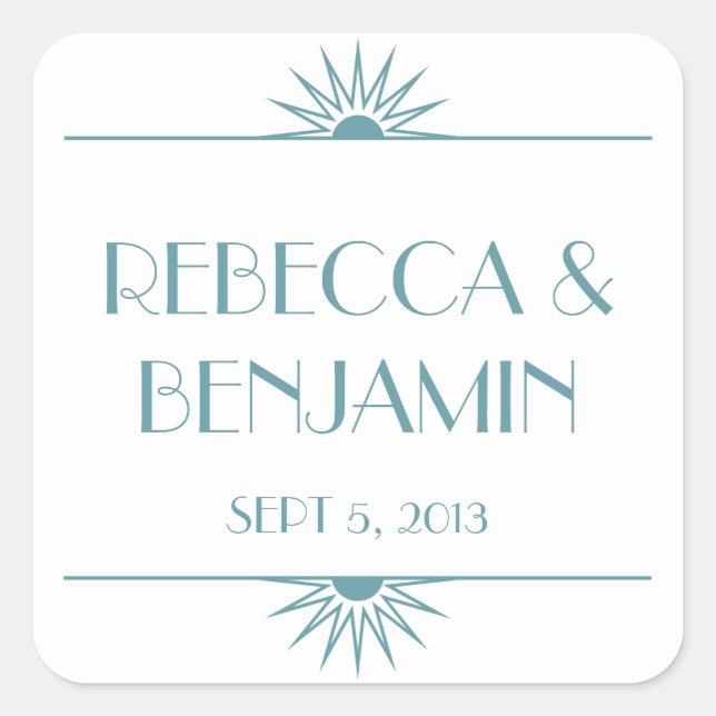 Pegatina Cuadrada Boda de diseño de arte geométrico azul de la era d (Anverso)