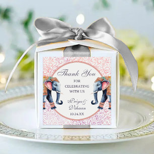 Pegatina Cuadrada Boda de elefante indio floral devuelve favor de re
