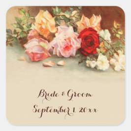 Pegatina Cuadrada Boda de época, Rosas antiguos siguen con vida