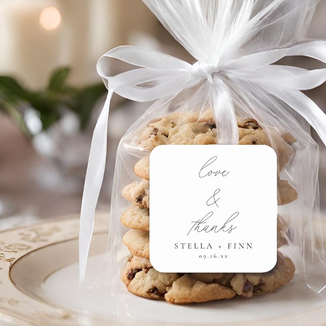 Pegatina Cuadrada Boda de Escritura Moderna Amor y Gracias (Modern Script Love & Thanks Wedding Square Sticker)