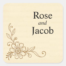 Pegatina Cuadrada Boda de estilo de cuaderno gráfico vintage