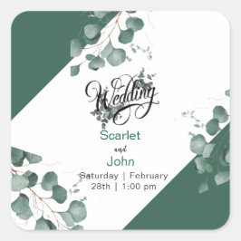Pegatina Cuadrada Boda de eucalipto verde de la salvia acuática mode
