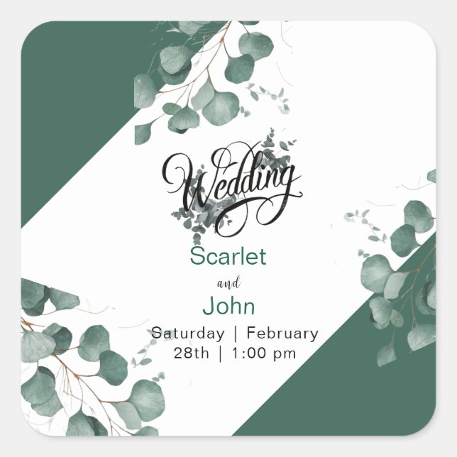 Pegatina Cuadrada Boda de eucalipto verde de la salvia acuática mode (Anverso)