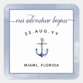 Pegatina Cuadrada Boda de eventos de acuarela azul y marina #Nautica