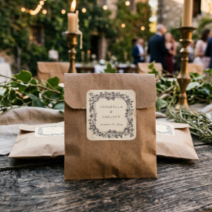 Pegatina Cuadrada Boda de fantasía medieval vintage negro grabado