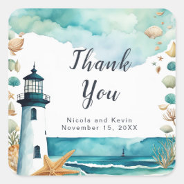 Pegatina Cuadrada Boda de faro náutico