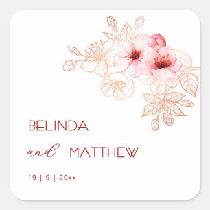 Pegatina Cuadrada Boda de flor de cerezo rosa y blanco
