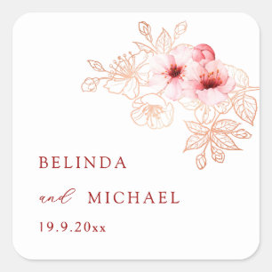 Pegatina Cuadrada Boda de flor de cerezo rosa y blanco